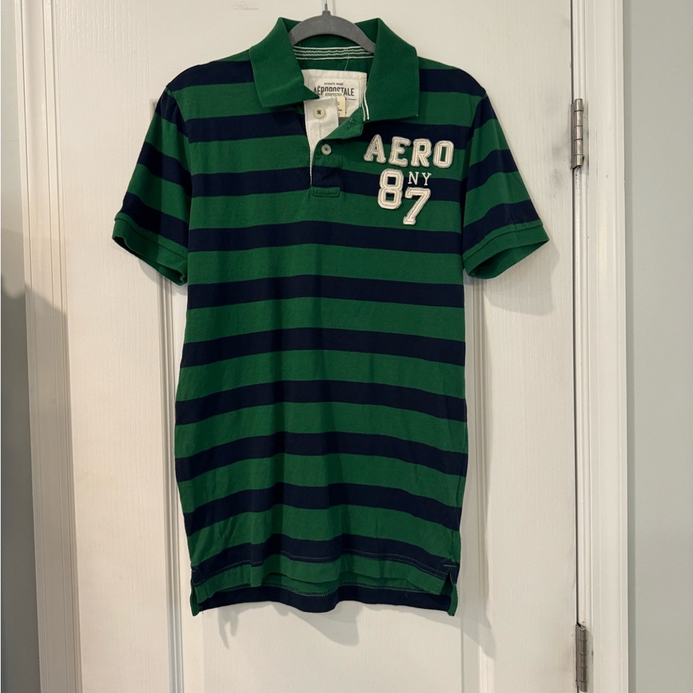 Aeropostale Green and Navy Polo Shirt NWT